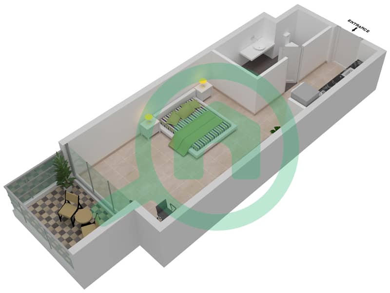المخططات الطابقية لتصميم الوحدة A03 / FLOOR 9,15 شقة استوديو - راديسون دبي داماك هيلز Level 9,15 interactive3D