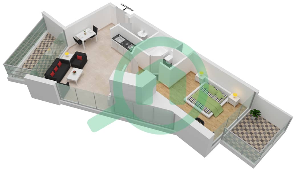 المخططات الطابقية لتصميم الوحدة A04 / FLOOR 9,15 شقة 1 غرفة نوم - راديسون دبي داماك هيلز Level 9,15 interactive3D