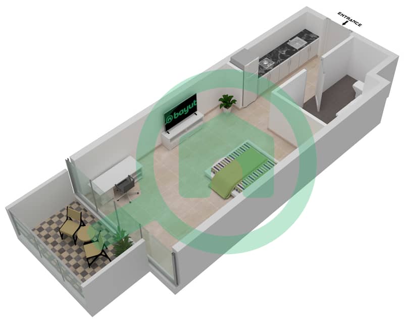 迪拜达马克丽笙酒店 - 单身公寓单位A06 / FLOOR 9,15戶型图 Level 9,15 interactive3D