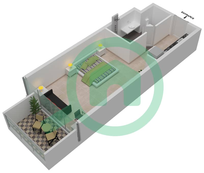 迪拜达马克丽笙酒店 - 单身公寓单位A07 / FLOOR 9,15戶型图 Level 9,15 interactive3D