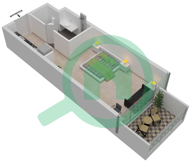 المخططات الطابقية لتصميم الوحدة A08 / FLOOR 9,15 شقة استوديو - راديسون دبي داماك هيلز (أرتيسيا A) Level 9,15 interactive3D