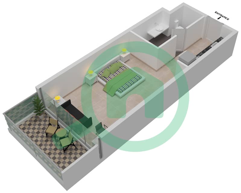 迪拜达马克丽笙酒店 - 单身公寓单位A09 / FLOOR 9,15戶型图 Level 9,15 interactive3D