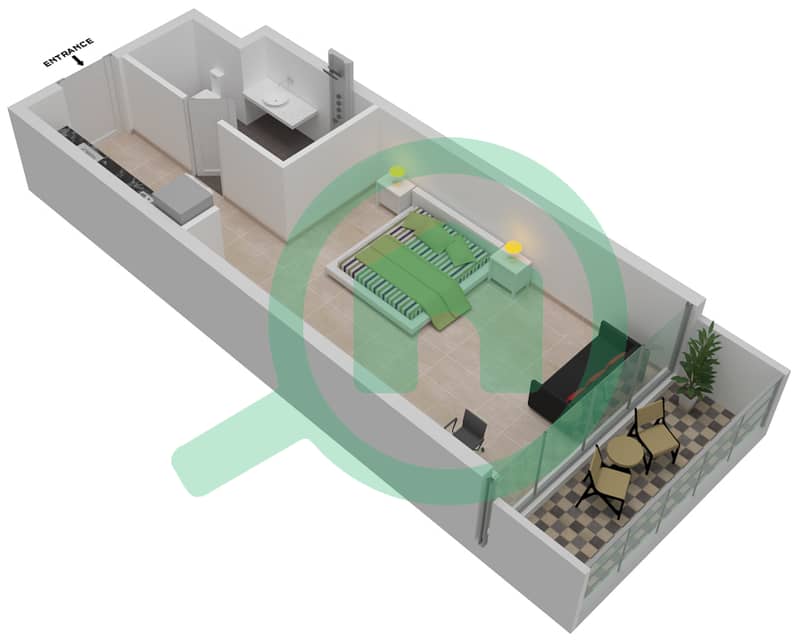 المخططات الطابقية لتصميم الوحدة A10 / FLOOR 9,15 شقة استوديو - راديسون دبي داماك هيلز Level 9,15 interactive3D
