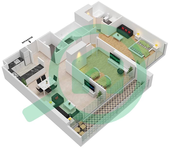 卡森大厦B座 - 2 卧室公寓单位B08 / FLOOR-16-29戶型图 Floor-16-29 interactive3D