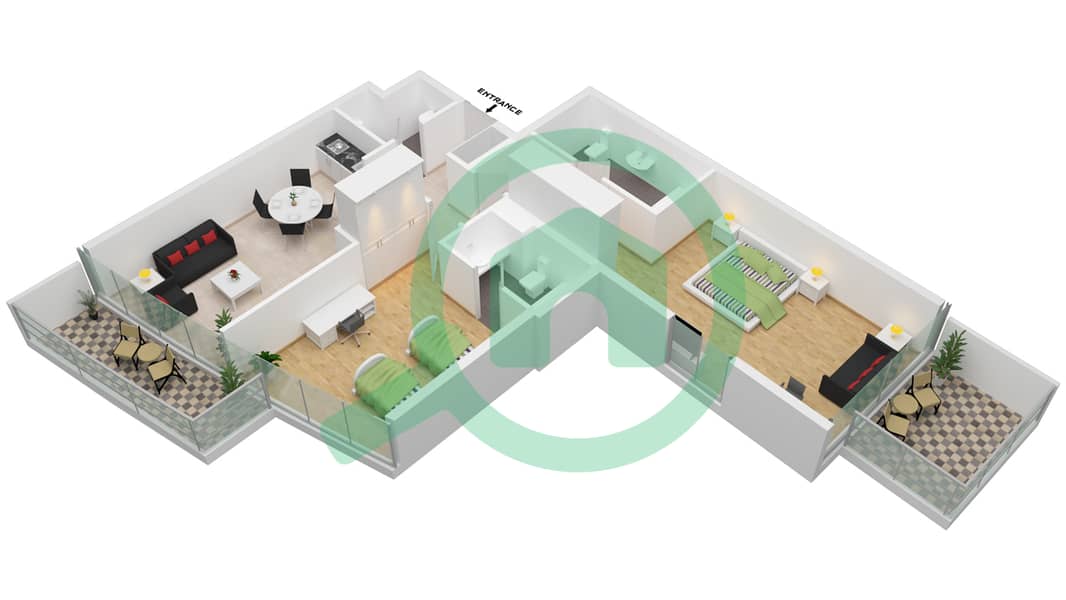 المخططات الطابقية لتصميم الوحدة A13 / FLOOR 9,15 شقة استوديو - راديسون دبي داماك هيلز Level 9,15 interactive3D