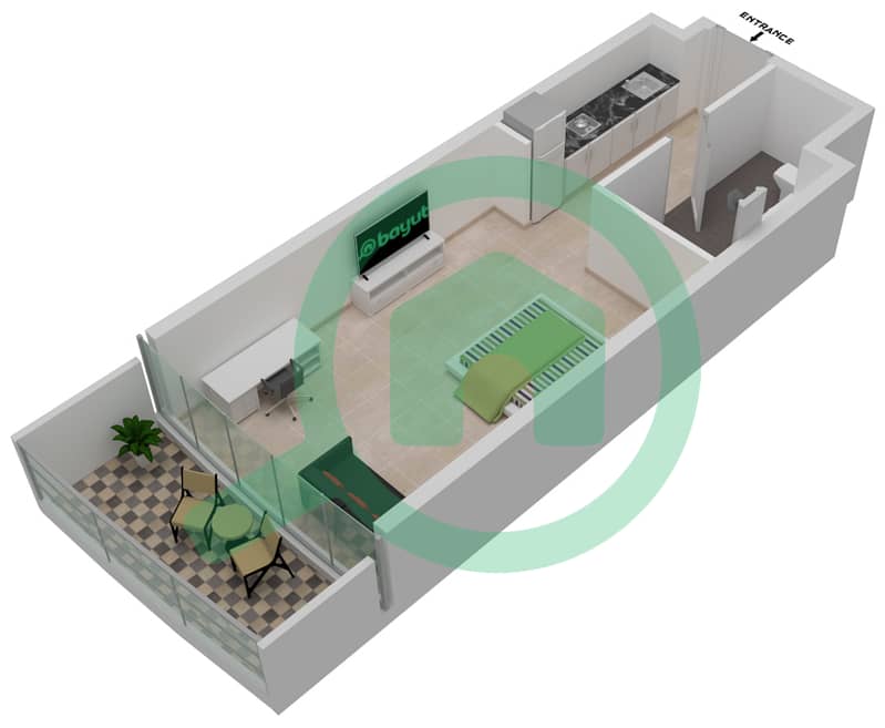 Radisson Dubai DAMAC Hills - Studio Apartment Unit A15 / FLOOR 9,15 Floor plan Level 9,15 interactive3D