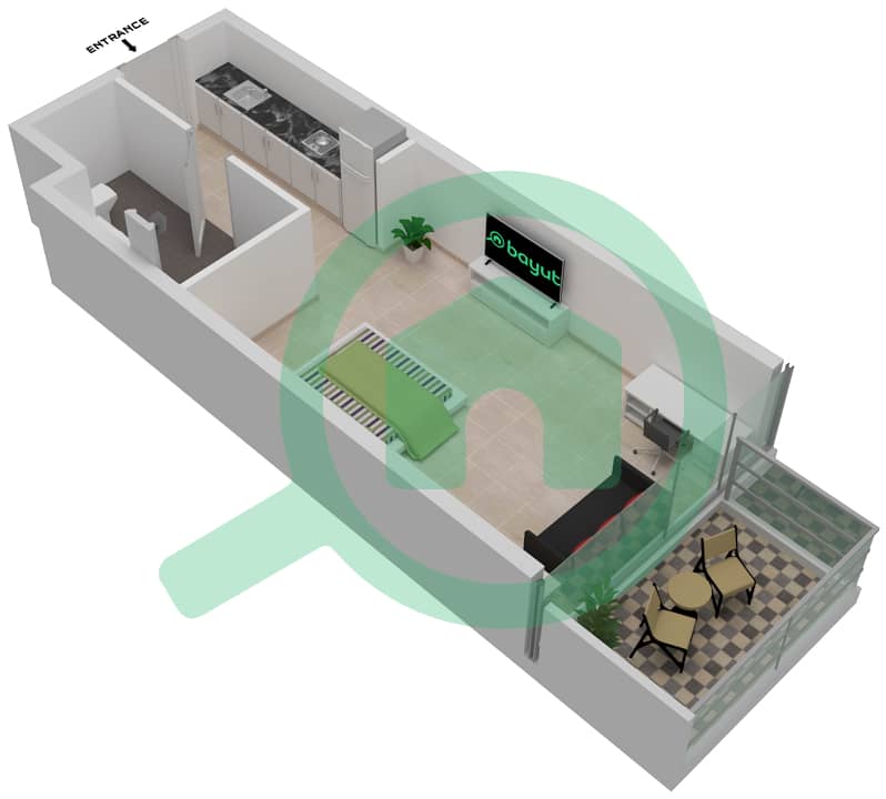المخططات الطابقية لتصميم الوحدة A20 / FLOOR 9,15 شقة استوديو - راديسون دبي داماك هيلز (أرتيسيا A) Level 9,15 interactive3D