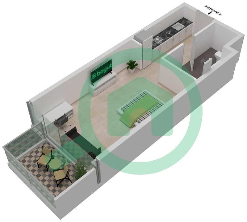 Radisson Dubai DAMAC Hills - Studio Apartment Unit A01 / FLOOR 8,14,20 Floor plan Level 8,14,20 interactive3D