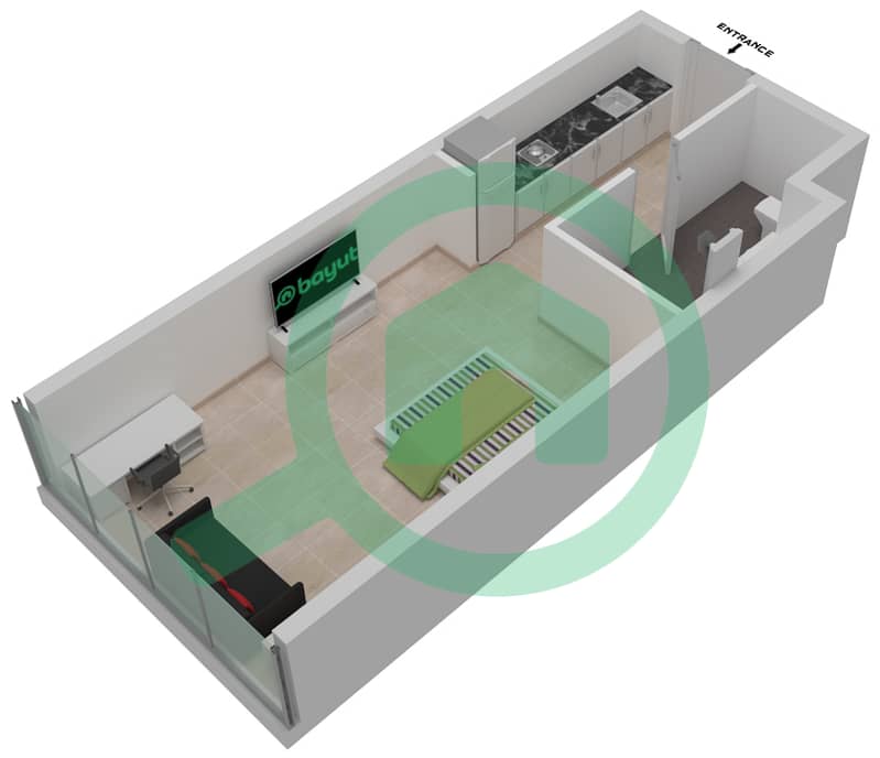 Радиссон Дубай Дамак Хиллс - Апартамент Студия планировка Единица измерения A06 / FLOOR 8,14,20 Level 8,14,20 interactive3D