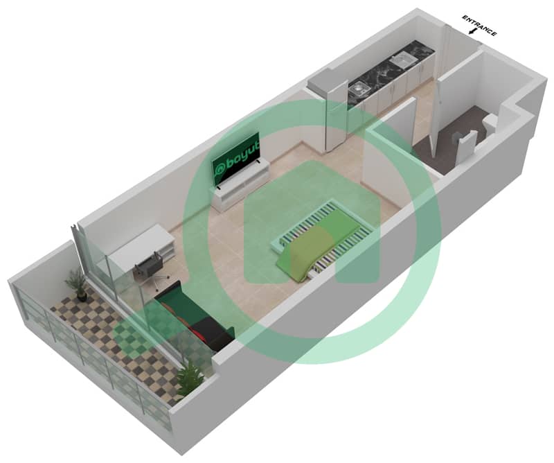 Radisson Dubai DAMAC Hills - Studio Apartment Unit A08 / FLOOR 8,14,20 Floor plan Level 8,14,20 interactive3D