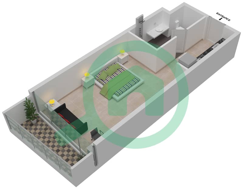 المخططات الطابقية لتصميم الوحدة A09 / FLOOR 8,14,20 شقة استوديو - راديسون دبي داماك هيلز (أرتيسيا A) Level 8,14,20 interactive3D