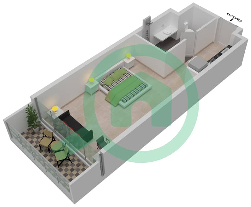 المخططات الطابقية لتصميم الوحدة A16 / FLOOR 8,14,20 شقة استوديو - راديسون دبي داماك هيلز (أرتيسيا A) Level 8,14,20 interactive3D