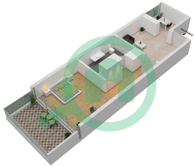 المخططات الطابقية لتصميم الوحدة A18 / FLOOR 8,14,20 شقة 1 غرفة نوم - راديسون دبي داماك هيلز (أرتيسيا A) Level 8,14,20 interactive3D