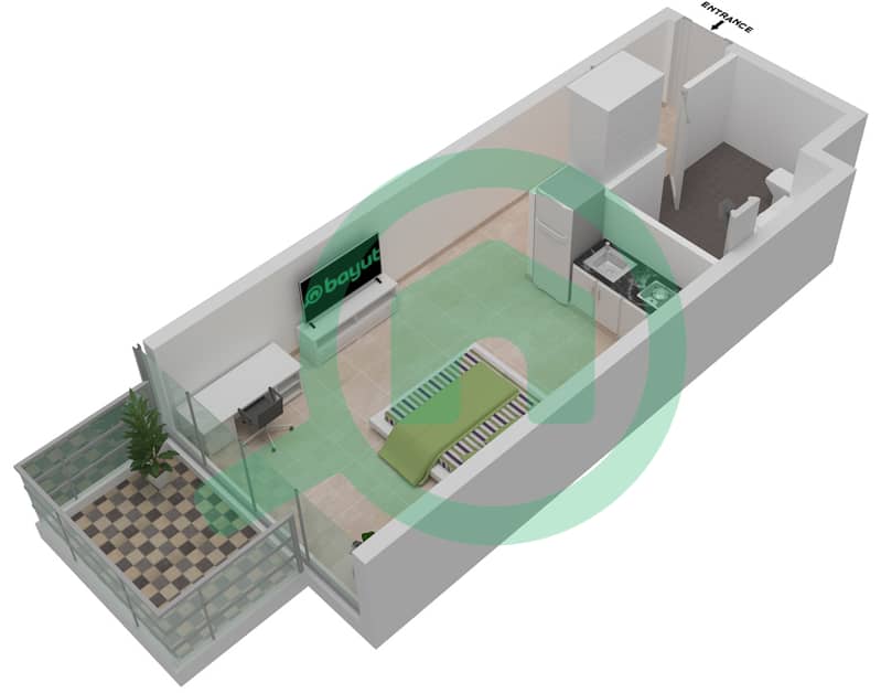 迪拜达马克丽笙酒店 - 单身公寓单位A19 / FLOOR 8,14,20戶型图 Level 8,14,20 interactive3D