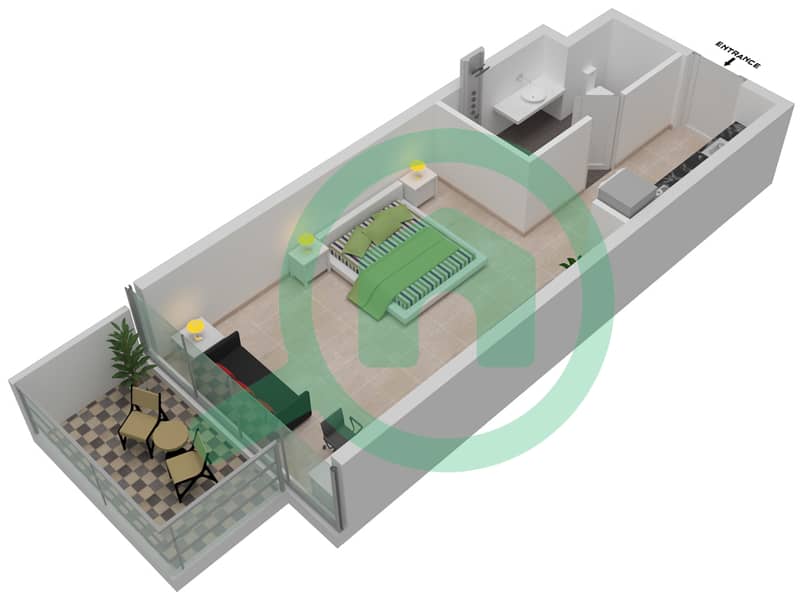 المخططات الطابقية لتصميم الوحدة A20 / FLOOR 8,14,20 شقة استوديو - راديسون دبي داماك هيلز Level 8,14,20 interactive3D