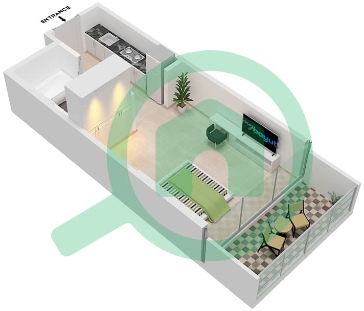 Карсон Тауэр С - Апартамент Студия планировка Единица измерения C14 / FLOOR-4 Floor-4 interactive3D