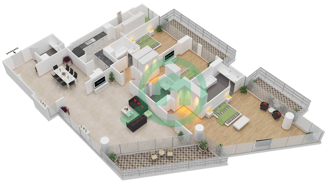 萨迪亚特马姆沙住宅 - 3 卧室公寓类型03C戶型图 interactive3D