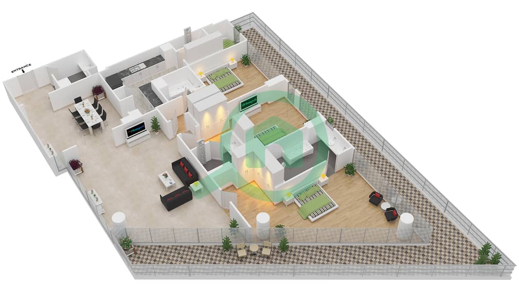 Мамша Аль Саадият - Апартамент 3 Cпальни планировка Тип 3 C interactive3D