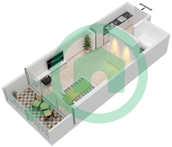 Карсон Тауэр С - Апартамент Студия планировка Единица измерения C05,7/FLOOR-5-15,31-32 Floor-5-15,31-32 interactive3D