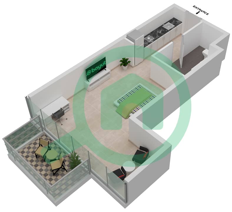 المخططات الطابقية لتصميم الوحدة A02 / FLOOR 22,23 شقة استوديو - راديسون دبي داماك هيلز (أرتيسيا A) Level 22,23 interactive3D