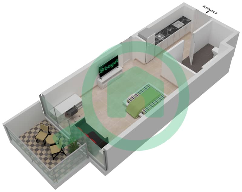 المخططات الطابقية لتصميم الوحدة A08 / FLOOR 22,23 شقة استوديو - راديسون دبي داماك هيلز (أرتيسيا A) Level 22,23 interactive3D
