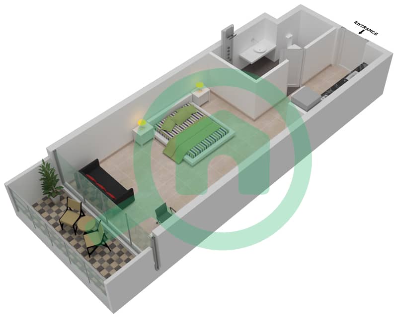 المخططات الطابقية لتصميم الوحدة A11 / FLOOR 22,23 شقة استوديو - راديسون دبي داماك هيلز (أرتيسيا A) Level 22,23 interactive3D