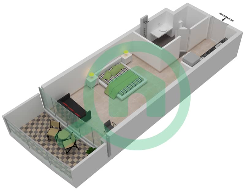 Радиссон Дубай Дамак Хиллс - Апартамент Студия планировка Единица измерения A14 / FLOOR 22,23 Level 22,23 interactive3D