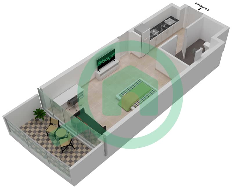 Radisson Dubai DAMAC Hills - Studio Apartment Unit A12 / FLOOR 25,26 Floor plan Level 25,26 interactive3D