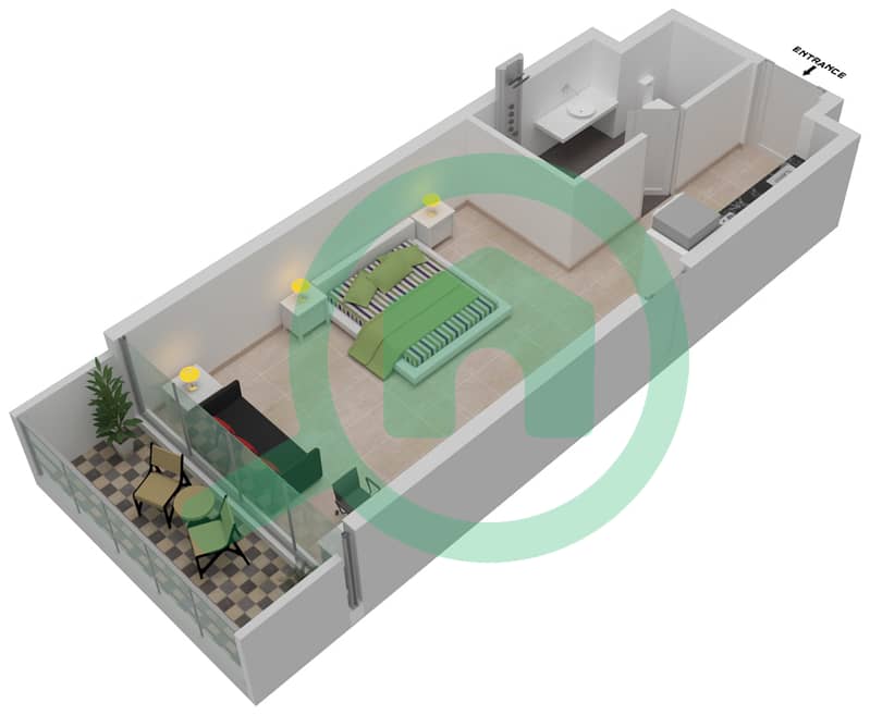 المخططات الطابقية لتصميم الوحدة A13 / FLOOR 25,26 شقة استوديو - راديسون دبي داماك هيلز (أرتيسيا A) Level 25,26 interactive3D
