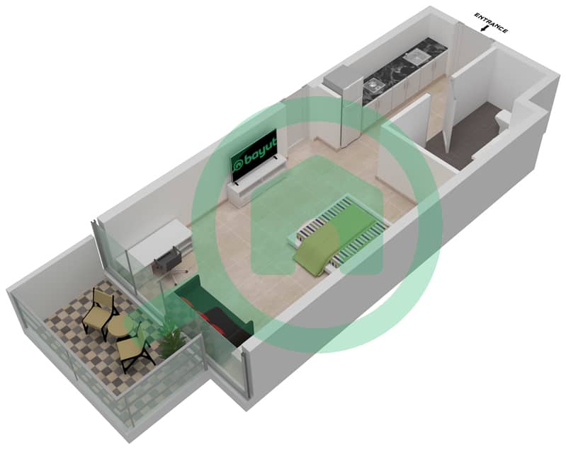 Radisson Dubai DAMAC Hills - Studio Apartment Unit A04 / FLOOR 27 Floor plan Level 27 interactive3D