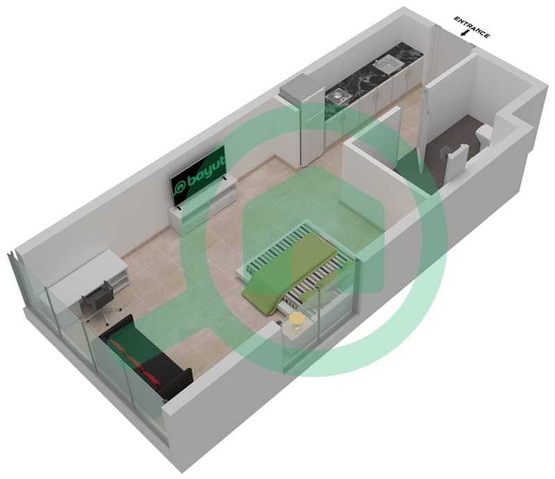 المخططات الطابقية لتصميم الوحدة A04 / FLOOR 3 شقة استوديو - راديسون دبي داماك هيلز (أرتيسيا A) Level 3 interactive3D