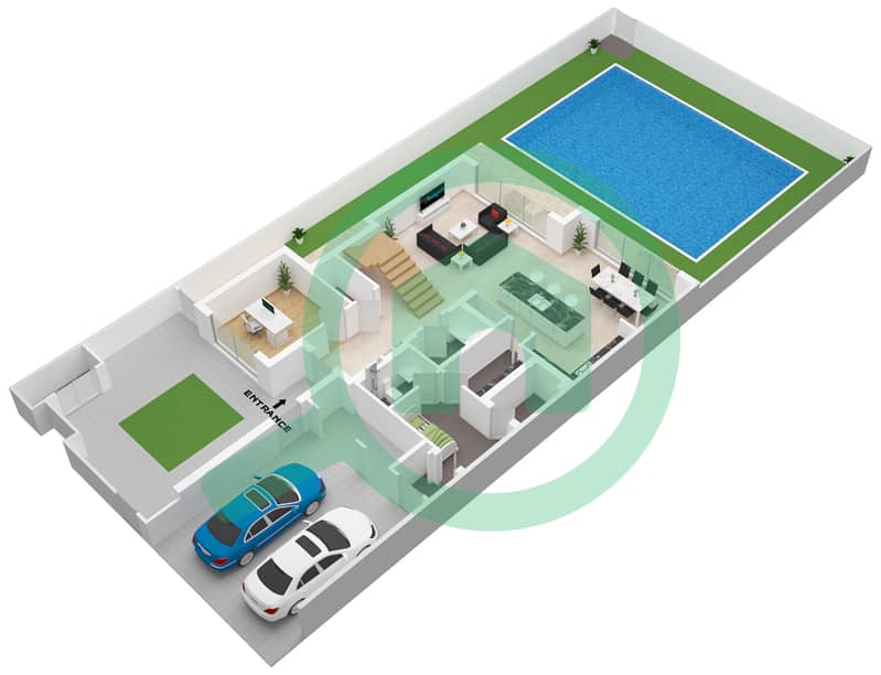 المخططات الطابقية لتصميم النموذج X SMALL فیلا 3 غرف نوم - الدالياس Ground Floor interactive3D