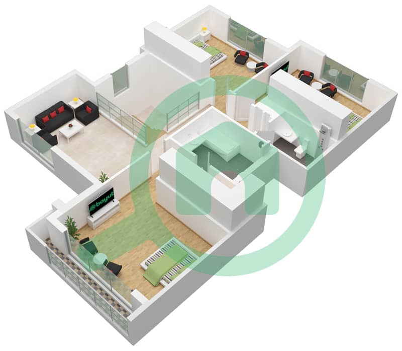 The Dahlias - 3 Bedroom Villa Type X SMALL Floor plan First Floor interactive3D