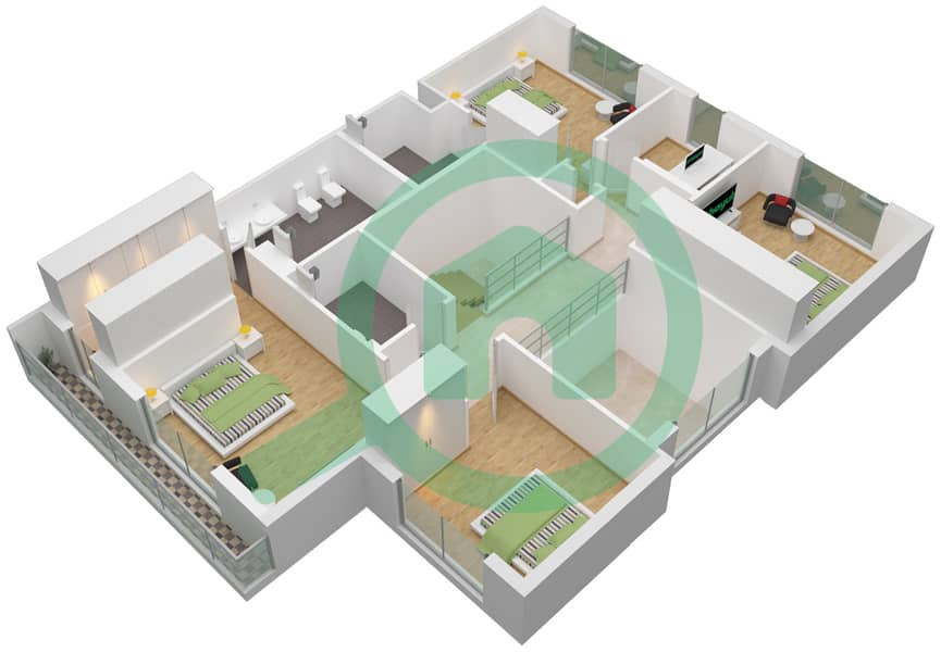 المخططات الطابقية لتصميم النموذج X SMALL فیلا 4 غرف نوم - الدالياس First Floor interactive3D