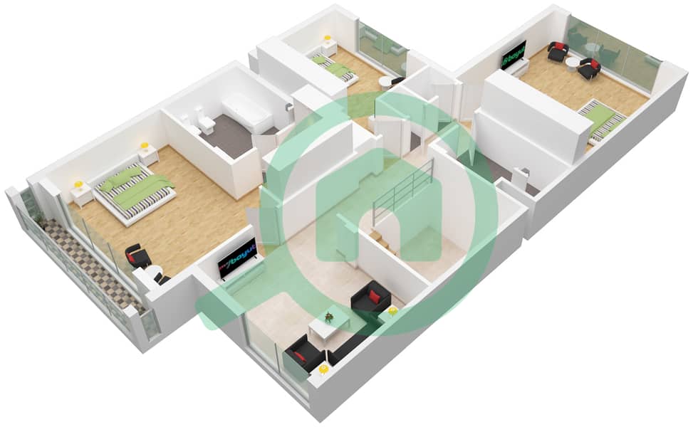 Далии - Вилла 3 Cпальни планировка Тип Y SMALL First Floor interactive3D