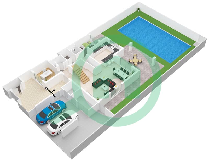 大丽花公寓 - 4 卧室别墅类型Y SMALL戶型图 Ground Floor interactive3D