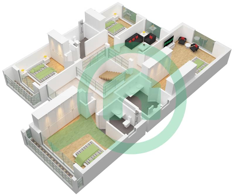 المخططات الطابقية لتصميم النموذج Y SMALL فیلا 4 غرف نوم - الدالياس First Floor interactive3D