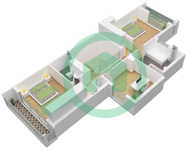 المخططات الطابقية لتصميم النموذج END UNIT فیلا 2 غرفة نوم - الدالياس First Floor interactive3D