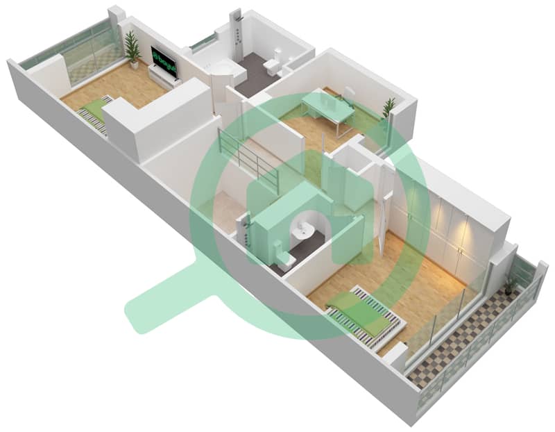 The Dahlias - 2 Bedroom Villa Type MID UNIT Floor plan First Floor interactive3D