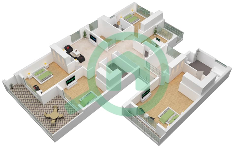 المخططات الطابقية لتصميم النموذج SECOND ROW B فیلا 4 غرف نوم - ذا دالياز First Floor interactive3D