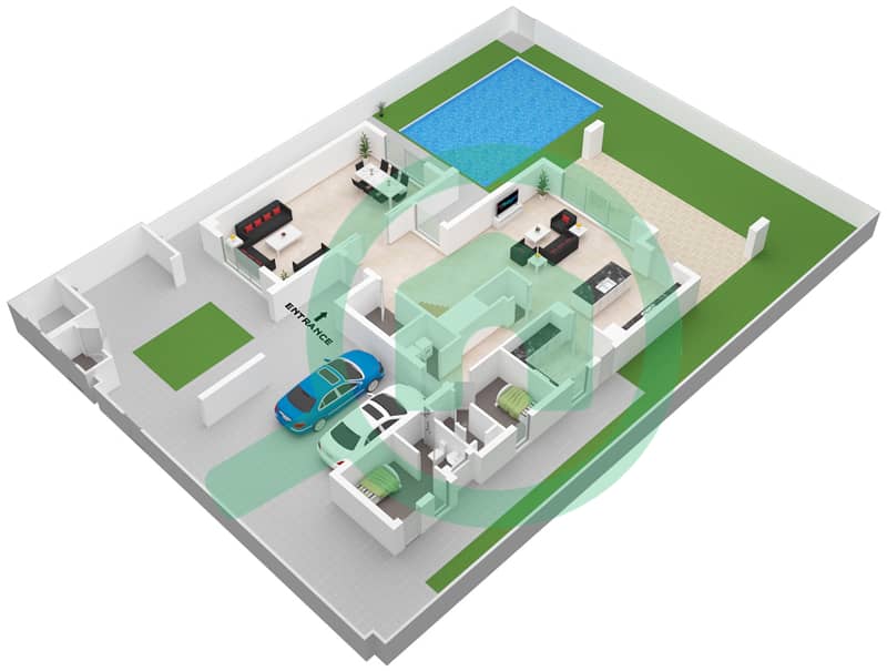 大丽花公寓 - 4 卧室别墅类型FRONT ROW戶型图 Ground Floor interactive3D