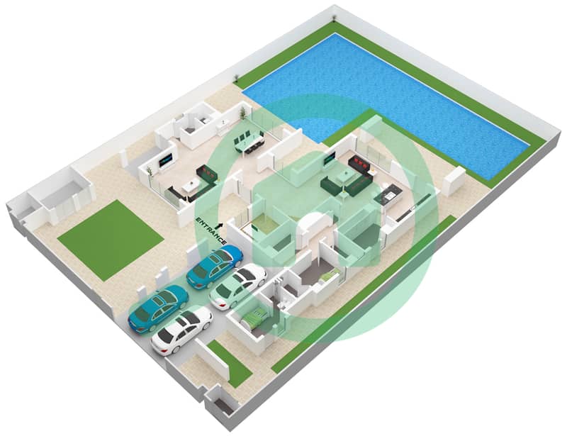 المخططات الطابقية لتصميم النموذج FRONT ROW فیلا 5 غرف نوم - الدالياس interactive3D