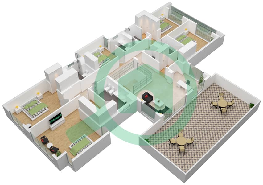 Далии - Вилла 5 Cпальни планировка Тип FRONT ROW interactive3D