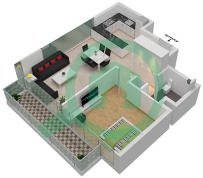 Азизи Ривьера 17 - Апартамент 1 Спальня планировка Единица измерения 02