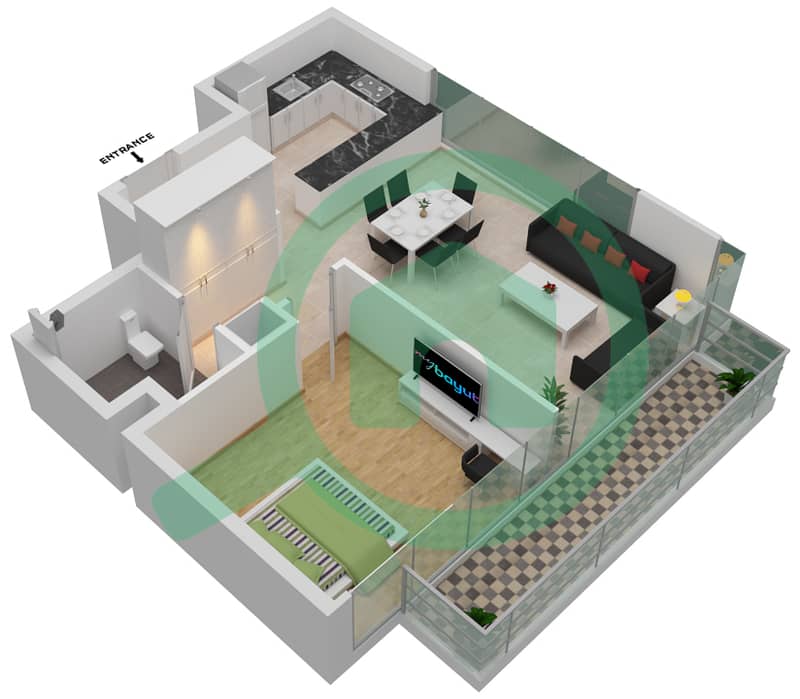 المخططات الطابقية لتصميم الوحدة 03 شقة 1 غرفة نوم - عزيزي ريفيرا 17 interactive3D