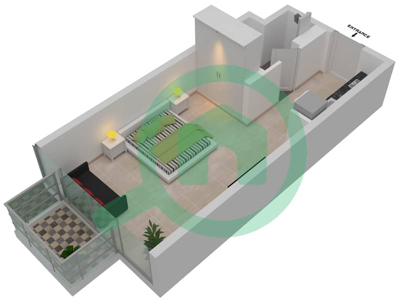 Азизи Ривьера 17 - Апартамент Студия планировка Единица измерения 04 interactive3D