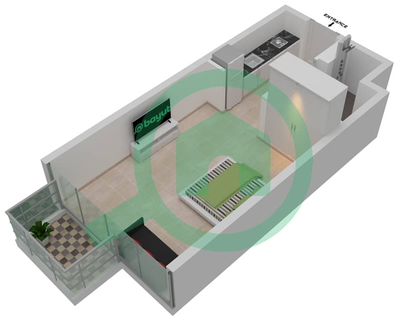 Азизи Ривьера 17 - Апартамент Студия планировка Единица измерения 05 interactive3D
