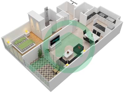 المخططات الطابقية لتصميم النموذج B شقة 1 غرفة نوم - بانيان تري ريزيدنسز