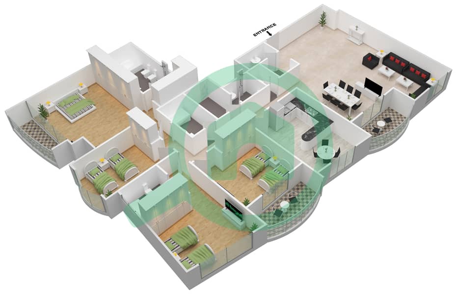 Дубай Стар Тауэр - Апартамент 4 Cпальни планировка Единица измерения 4 Floor 43-44 interactive3D