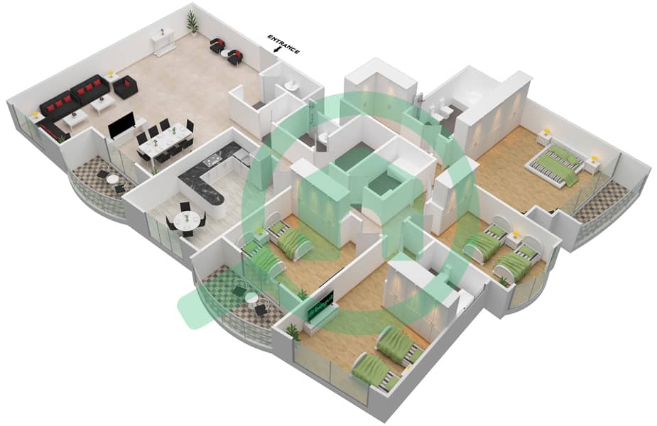 迪拜明星大厦 - 4 卧室公寓单位1戶型图 Floor 43-44 interactive3D